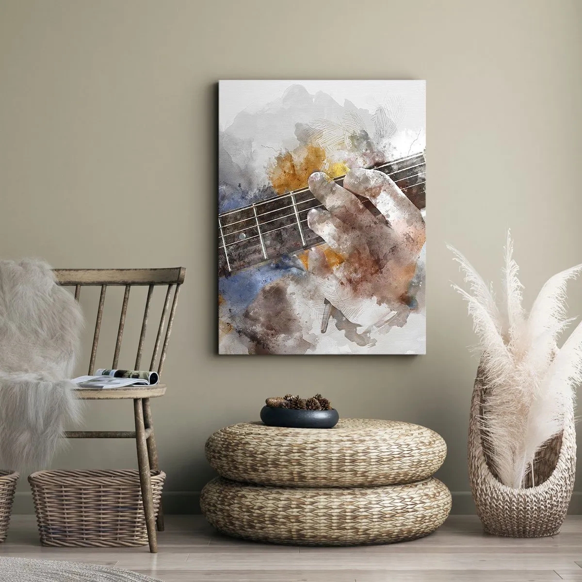 Impression sur toile - Image sur toile - Image abstraite d'une main jouant de la guitare - 50x70cm - La poésie entre les cordes - Décoration murale moderne pour le salon et la chambre ARTTOR