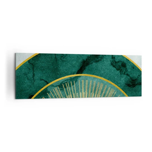 Impression sur toile - Image sur toile - Motif abstrait avec des cercles aux couleurs émeraude et or. - 160x50cm - Un autre système solaire - Décoration murale moderne pour le salon et la chambre ARTTOR