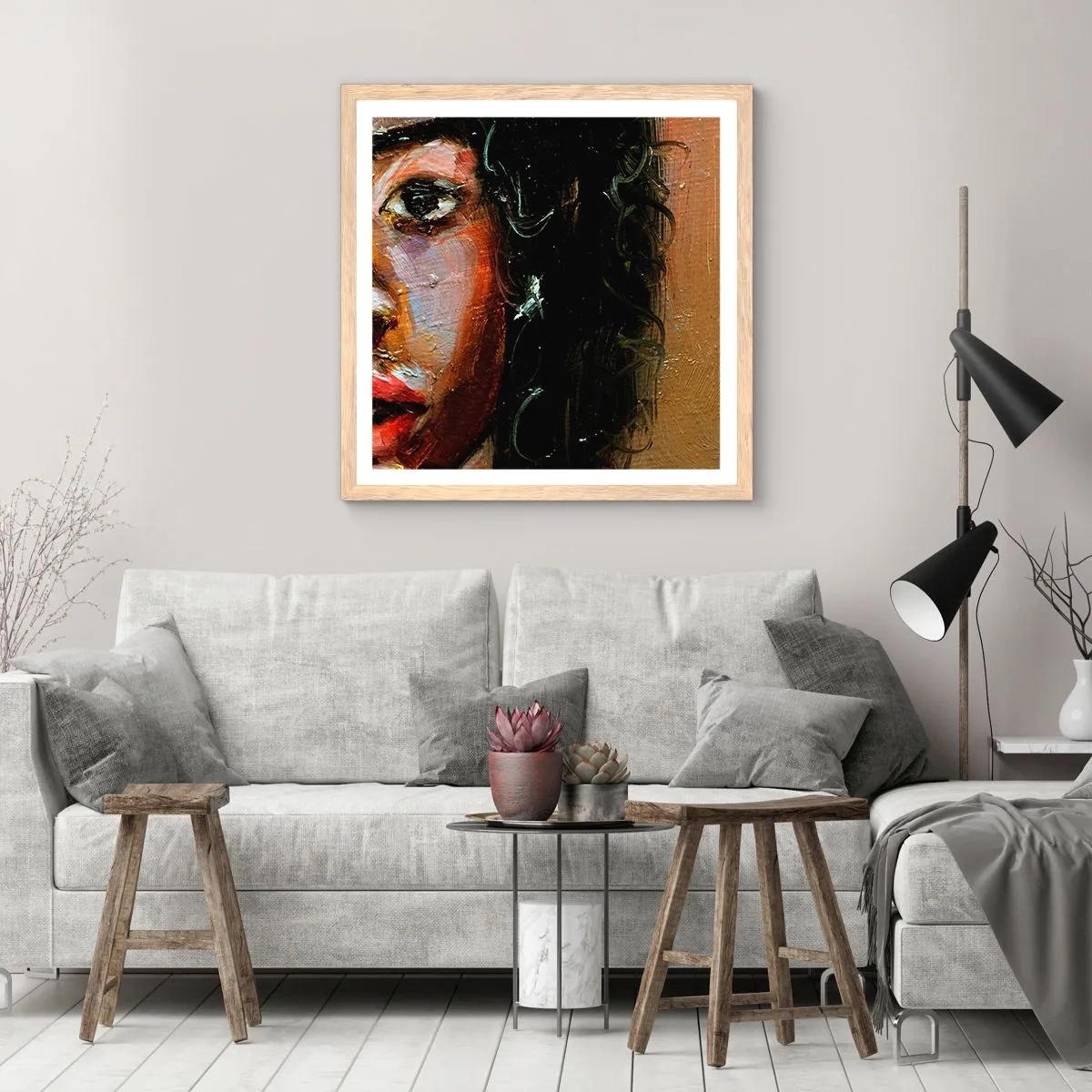 Affiche dans un chêne clair - Poster - Noir et brillant - 40x40 cm