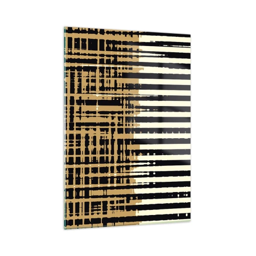 Impression sur verre - Image sur verre - Rayures et lignes géométriques dans des tons de noir et d'or - 50x70cm - Abstraction architecturale - Décoration murale moderne pour le salon et la chambre ARTTOR