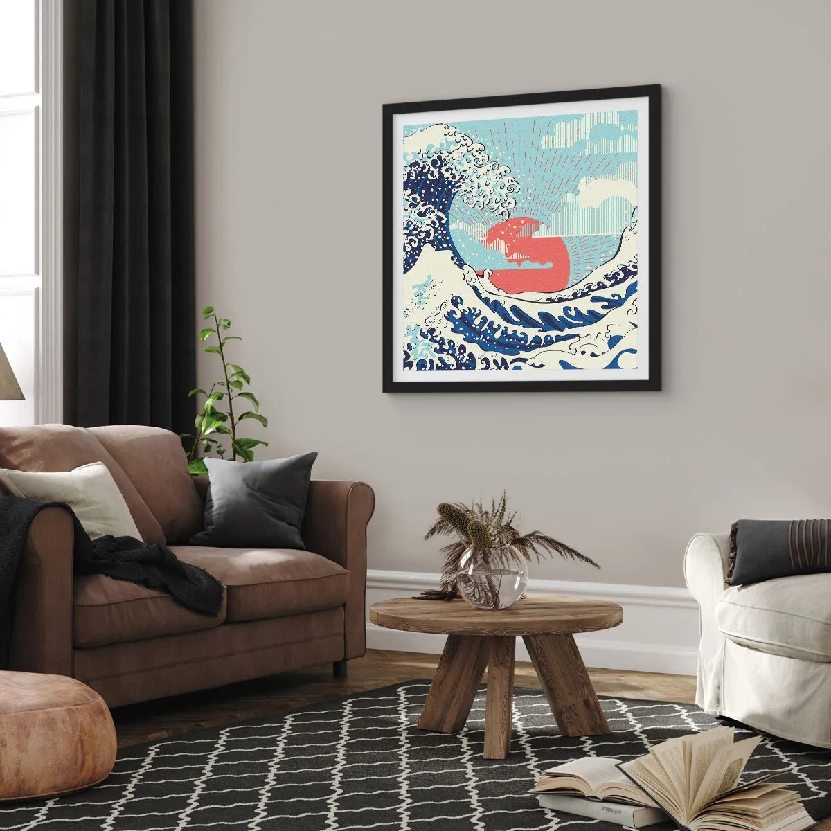 Affiche dans un cadre noir - Poster - D'une inspiration japonnaise - 40x40 cm