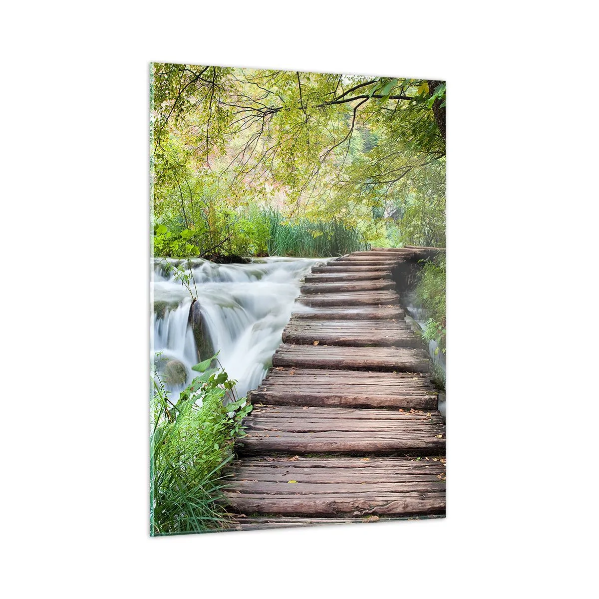 Impression sur verre - Image sur verre - Un pont dans la forêt au-dessus d'un ruisseau - 50x70cm - L'eau n'est pas si calme - Décoration murale moderne pour le salon et la chambre ARTTOR
