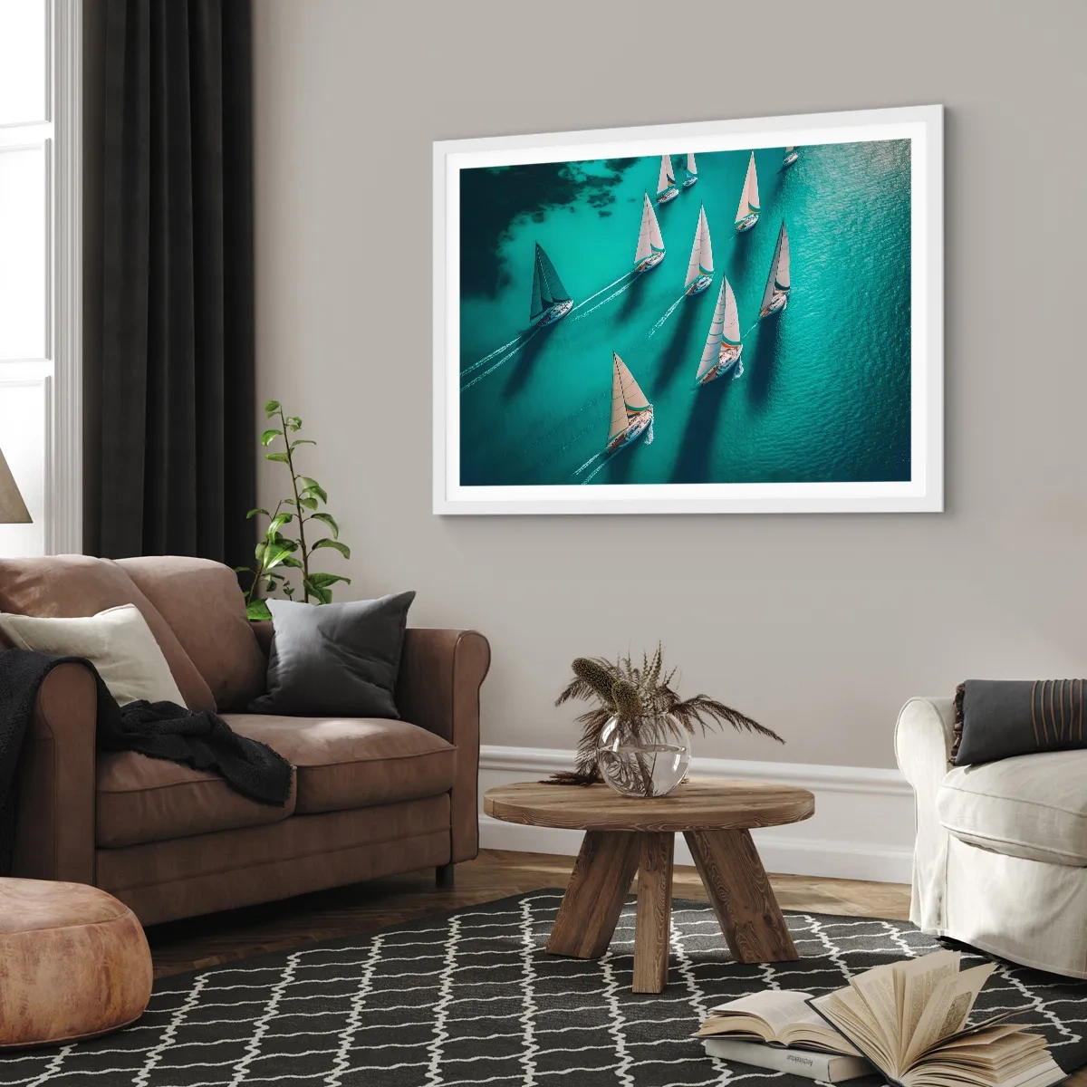 Affiche dans un cadre blanc - Poster - Dans une compétition avec le vent - 91x61 cm