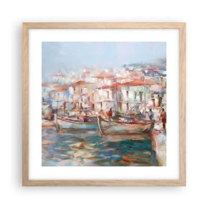 Affiche dans un chêne clair - Poster - Vacances pastelles - 40x40 cm