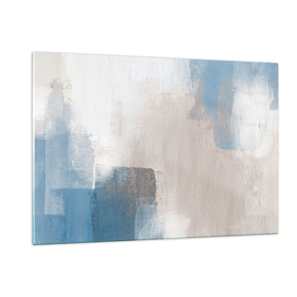 Impression sur verre - Image sur verre - Abstraction beige et bleue aux couleurs pastel - 120x80cm - Abstraction rose derrière un rideau de bleu - Décoration murale moderne pour le salon et la chambre ARTTOR