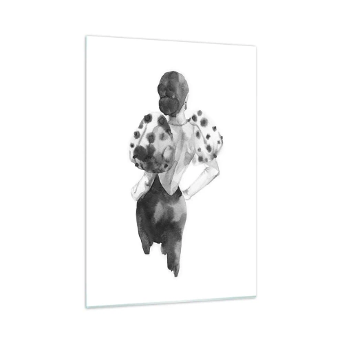 Impression sur verre - Image sur verre - Silhouette noire et blanche d'une femme dans une tenue élégante - 50x70cm - Elle est passée juste à côté - Décoration murale moderne pour le salon et la chambre ARTTOR