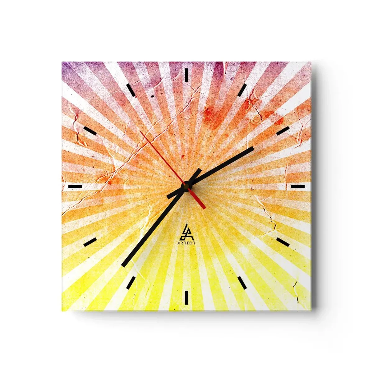 Horloge murale - Pendule murale - Rayons de soleil dans les tons orange et jaune - 30x30cm - Levant et couchant - Décoration murale moderne pour le salon et la chambre ARTTOR