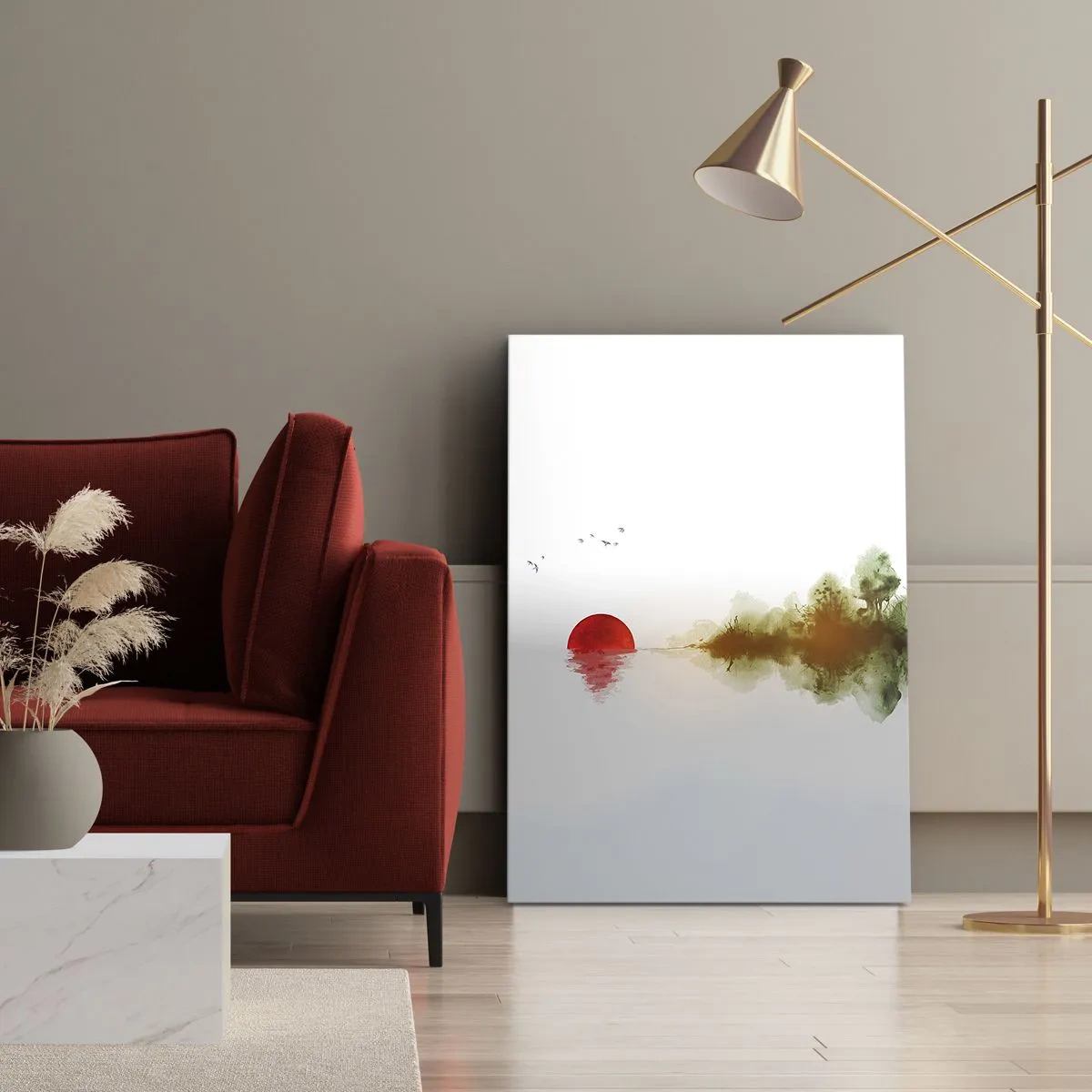 Impression sur toile - Image sur toile - Coucher de soleil abstrait sur un lac avec reflet - 70x100cm - Une promesse de paix - Décoration murale moderne pour le salon et la chambre ARTTOR