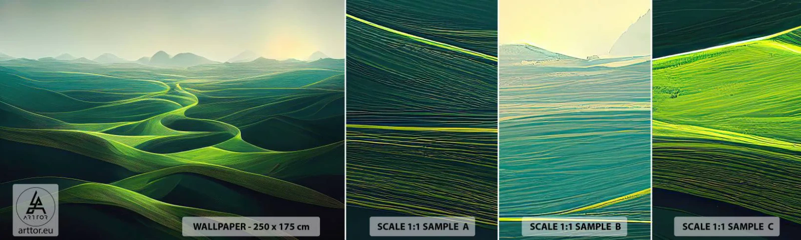 Échantillon de Papier Peint Autocollant Deluxe Sticker - Dans les vallées verdoyantes - Paysage, Prairie, Vallées - 100x30 cm
