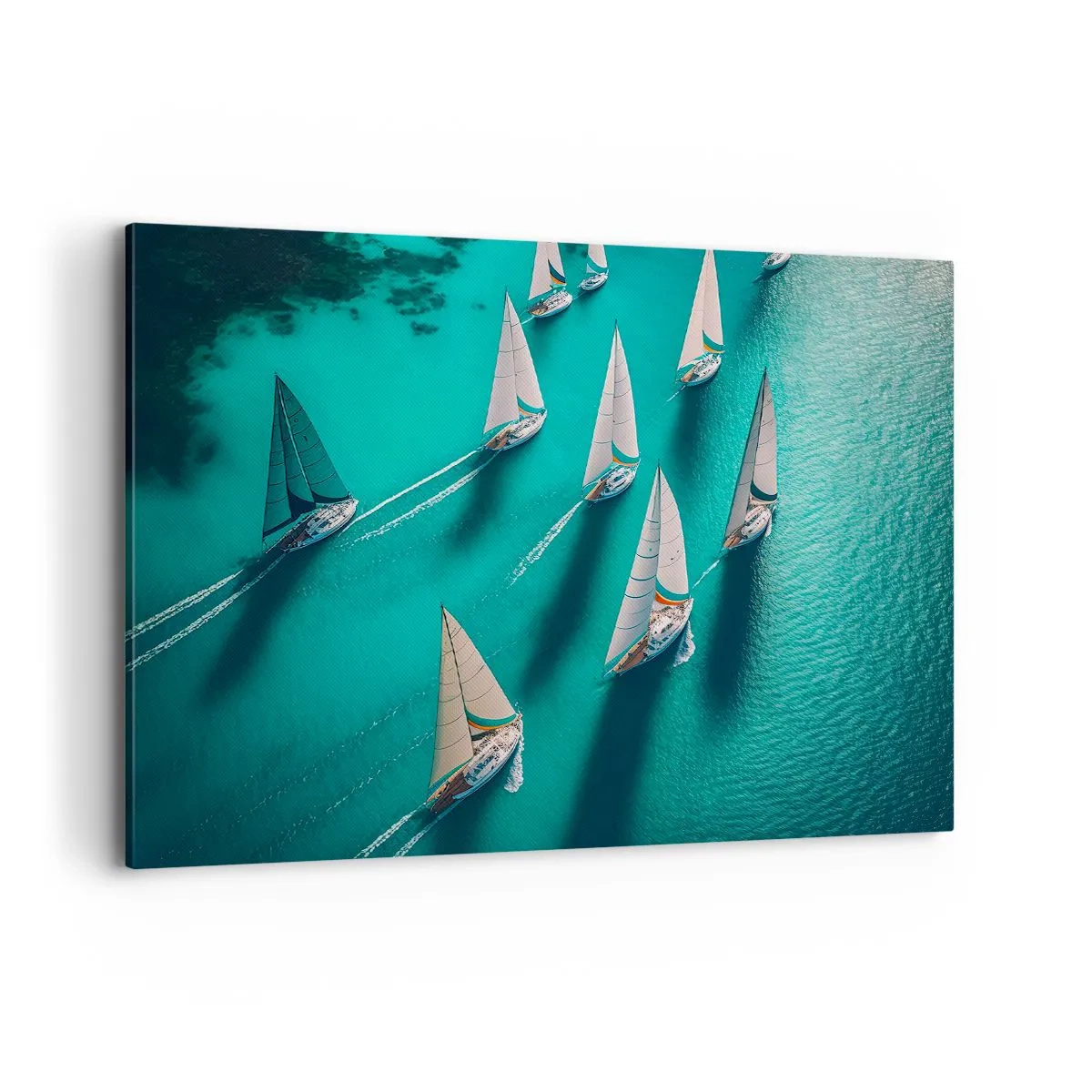 Impression sur toile - Image sur toile - Yachts sur l'eau turquoise en mouvement dynamique - 100x70cm - Dans une compétition avec le vent - Décoration murale moderne pour le salon et la chambre ARTTOR