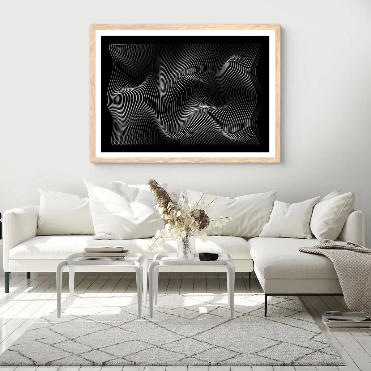Affiche dans un chêne clair - Poster - Danse de lumière dans l'espace - 40x30 cm