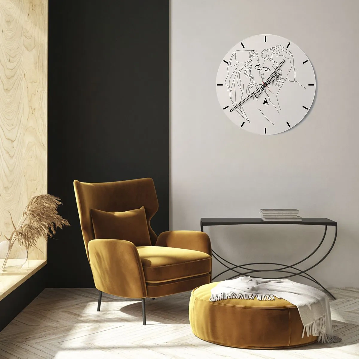 Horloge murale - Pendule murale - Un dessin animé minimaliste d'un couple amoureux - 30x30cm - Enlacé de sentiment - Décoration murale moderne pour le salon, la cuisine et la chambre ARTTOR