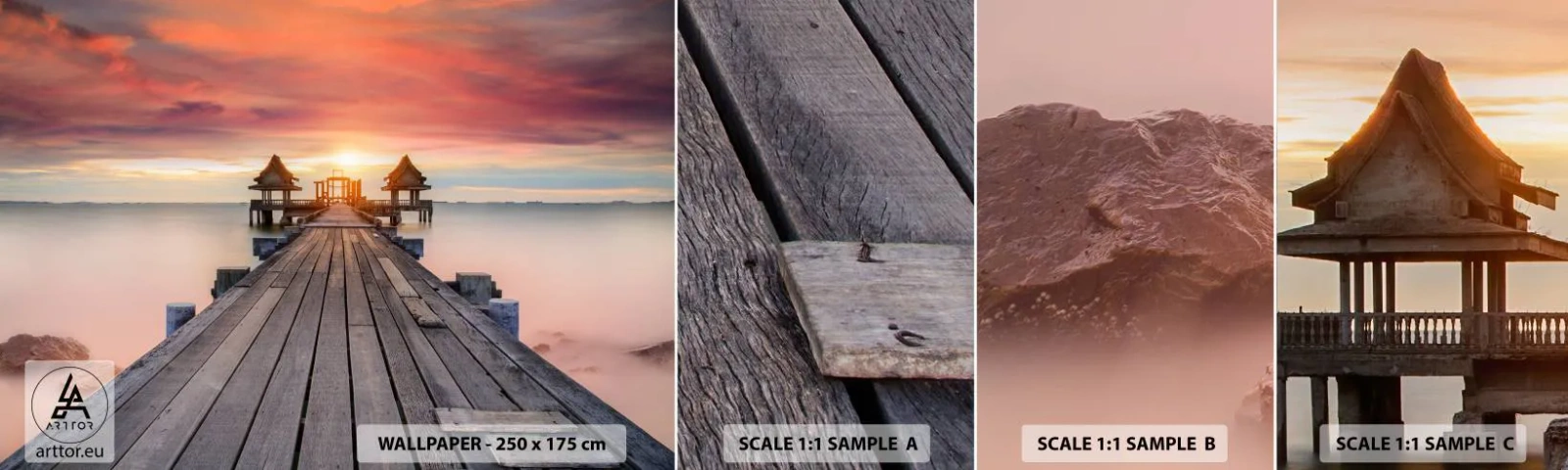 Échantillon De Papier Peint Standard Eco - L'Ouest à l'Est - Paysage, Jetée en bois, Mer - 100x30 cm