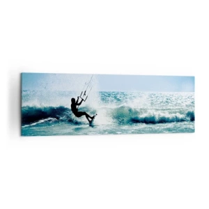 Impression sur toile - Image sur toile - Kitesurfeur sur une vague en plein soleil - 160x50cm - On se laisse emporter - Décoration murale moderne pour le salon et la chambre ARTTOR