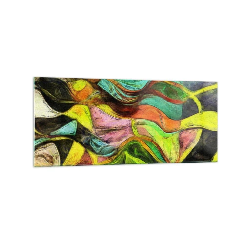 Impression sur verre - Image sur verre - Une composition abstraite avec des taches colorées et des lignes dynamiques. - 120x50cm - Le mouvement c'est la vie - Décoration murale moderne pour le salon et la chambre ARTTOR