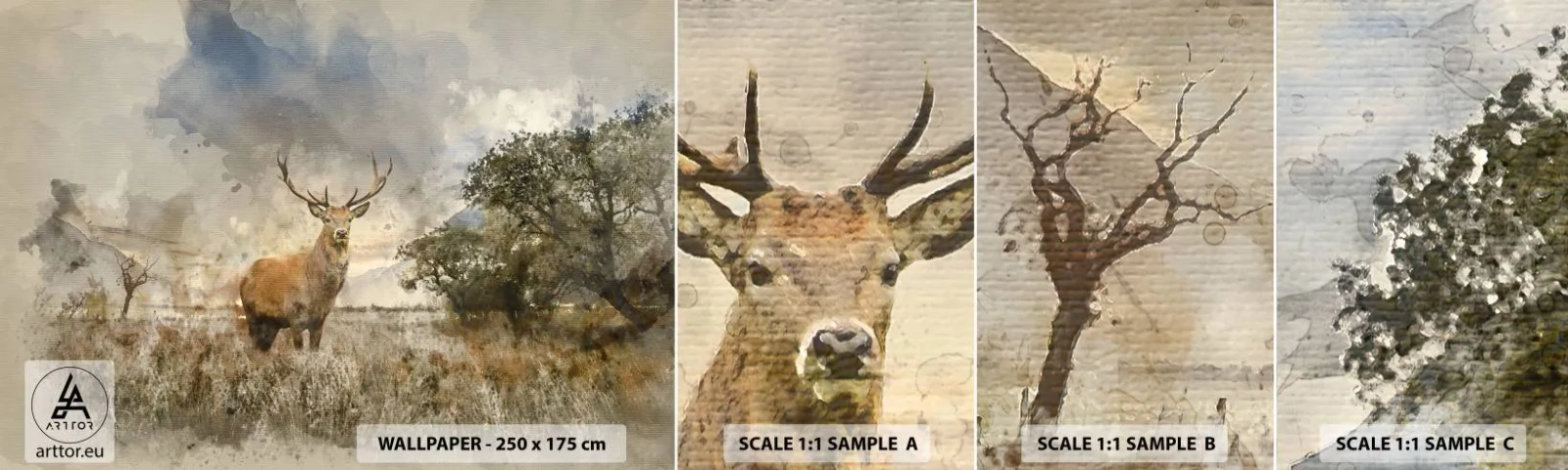 Échantillon De Papier Peint Standard Eco - Dignité - force - majesté - Animaux, Cerf, Paysage - 100x30 cm