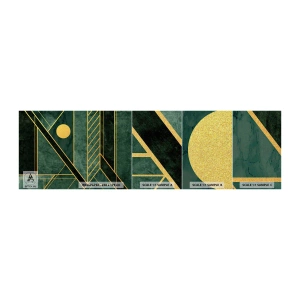Échantillon de Papier Peint Premium Canvas - Dynamique or et azur - Abstraction, Morceau, Motif géométrique - 100x30 cm