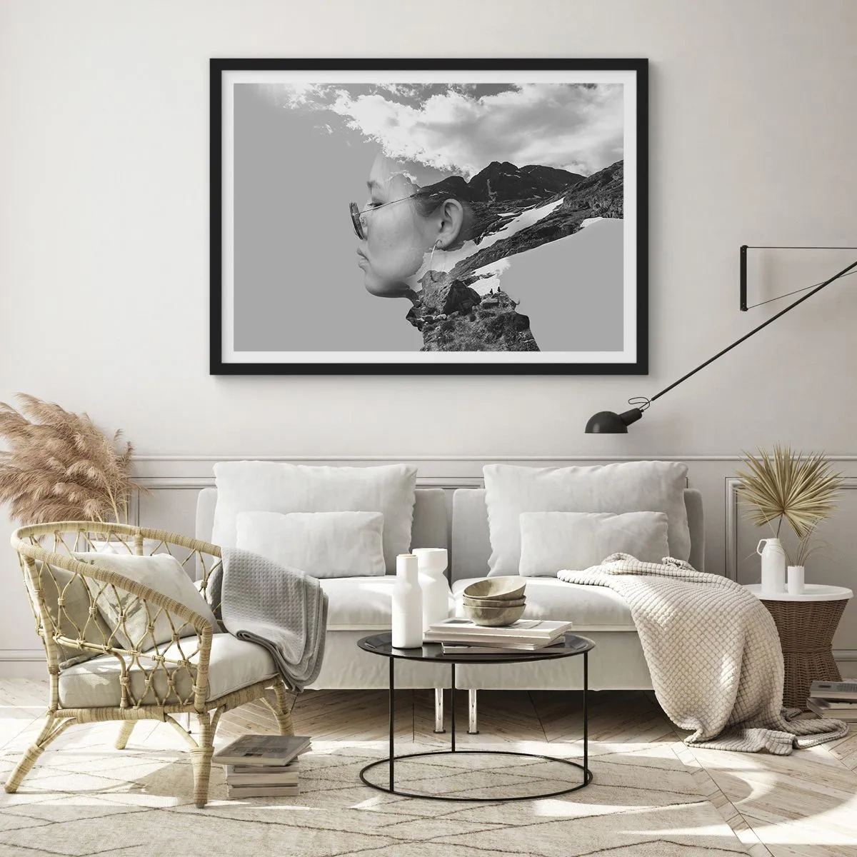 Affiche dans un cadre noir - Poster - Portrait de montagnes et nuages - 50x40 cm