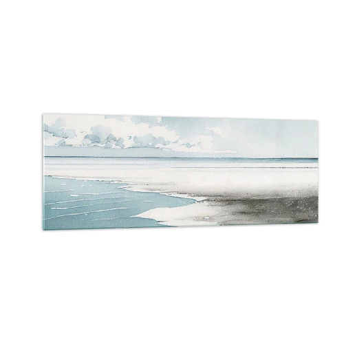 Impression sur verre - Image sur verre - Une mer calme et une plage aux tons clairs de bleu - 140x50cm - Marée douce - Décoration murale moderne pour le salon et la chambre ARTTOR