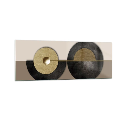 Impression sur verre - Image sur verre - Cercles abstraits dans des tons d'or et de marron - 140x50cm - Variations autour du cercle - Décoration murale moderne pour le salon et la chambre ARTTOR