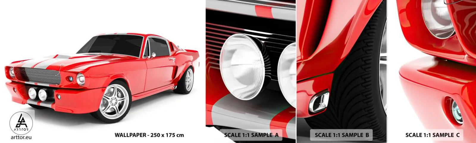 Échantillon de Papier Peint Autocollant Deluxe Sticker - Une Mustang aussi rapide que le vent - Automobile, Voiture ancienne, Voiture Mustang 1967 - 100x30 cm