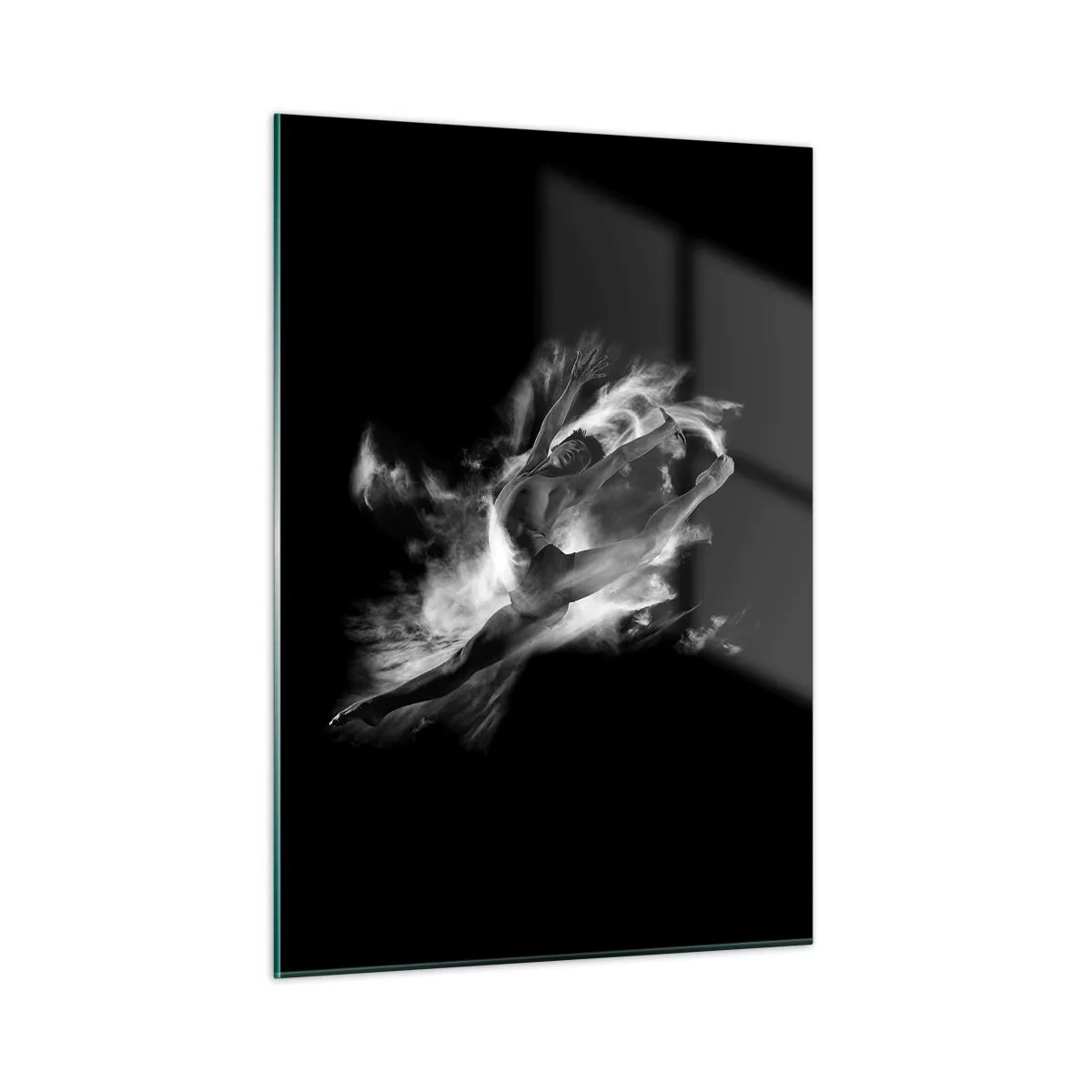 Impression sur verre - Image sur verre - Silhouette noire et blanche d'un danseur en mouvement dynamique - 50x70cm - Coincé en l'air - Décoration murale moderne pour le salon et la chambre ARTTOR