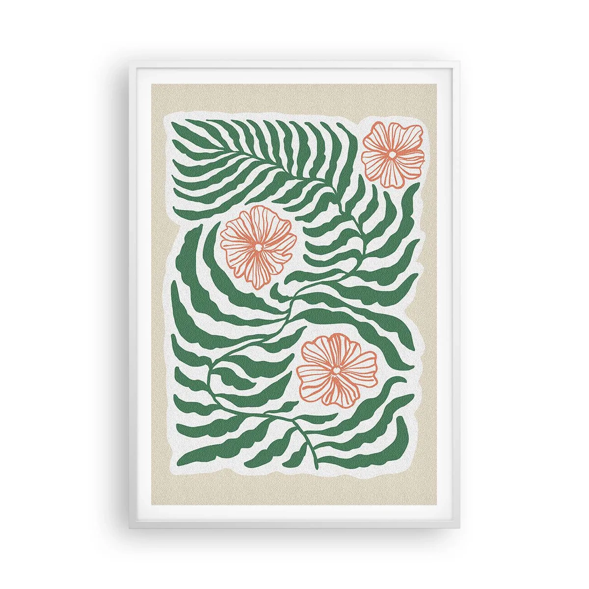 Affiche dans un cadre blanc - Poster - Fleurit en vert - 70x100 cm