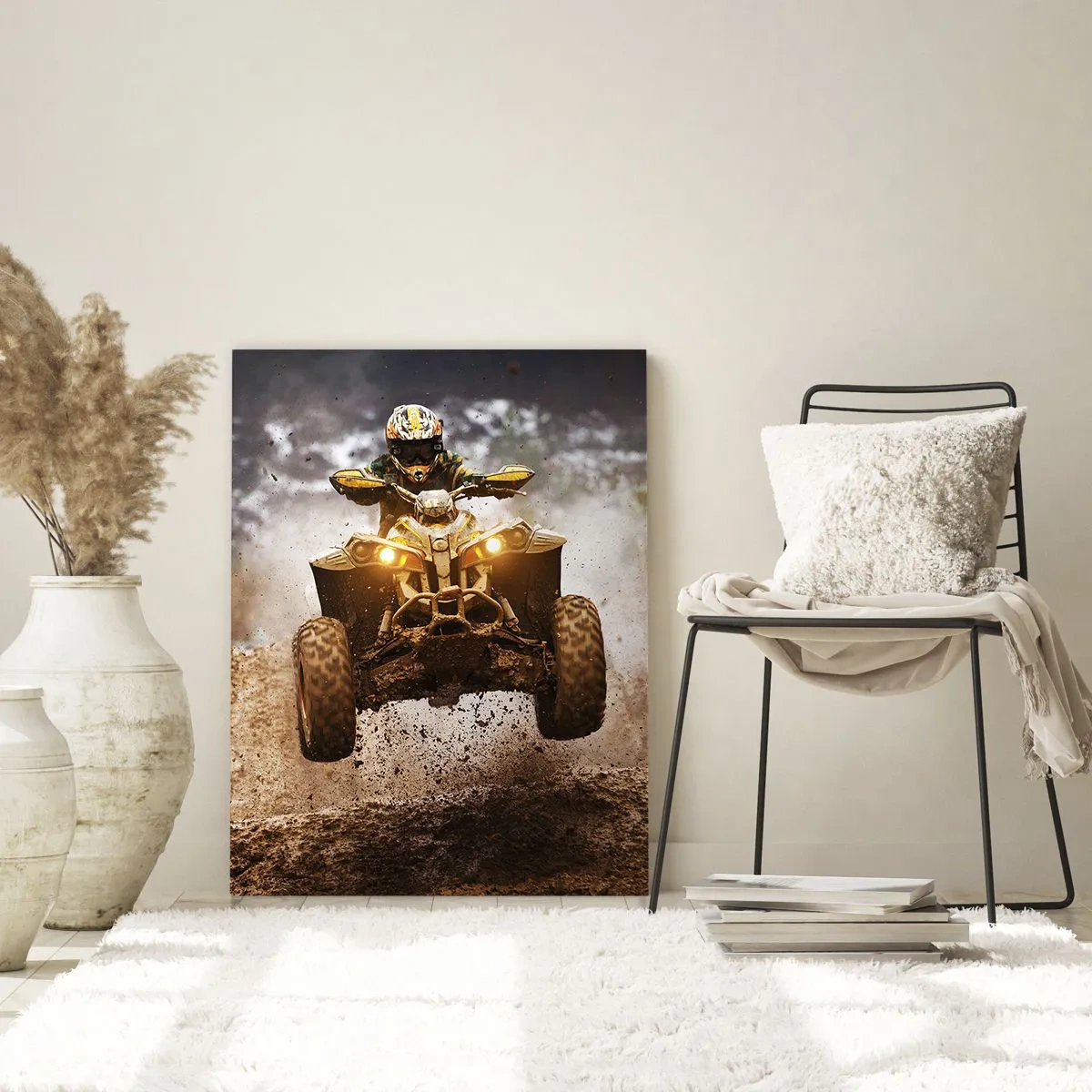 Impression sur verre - Image sur verre - Quad en action sur terrain boueux dans un environnement dynamique - 50x70cm - No risk no fun - Décoration murale moderne pour le salon et la chambre ARTTOR