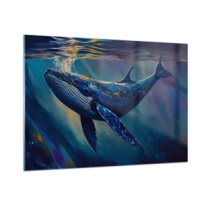 Impression sur verre - Image sur verre - Une baleine flottant sous l'eau au soleil - 100x70cm - Bienvenue dans mon monde - Décoration murale moderne pour le salon et la chambre ARTTOR