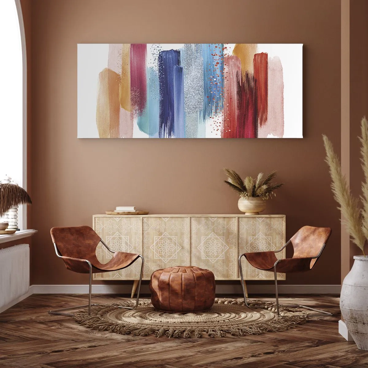Impression sur toile - Image sur toile - Coups de pinceau colorés sur fond blanc - 160x50cm - En haut et en bas - Décoration murale moderne pour le salon et la chambre ARTTOR
