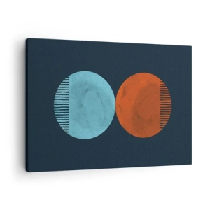 Impression sur toile - Image sur toile - Design minimaliste à deux roues en bleu et orange - 70x50cm - Seulement la géométrie ? - Décoration murale moderne pour le salon et la chambre ARTTOR