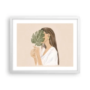 Affiche dans un cadre blanc - Poster - Portrait mystérieux avec un éventail - 50x40 cm