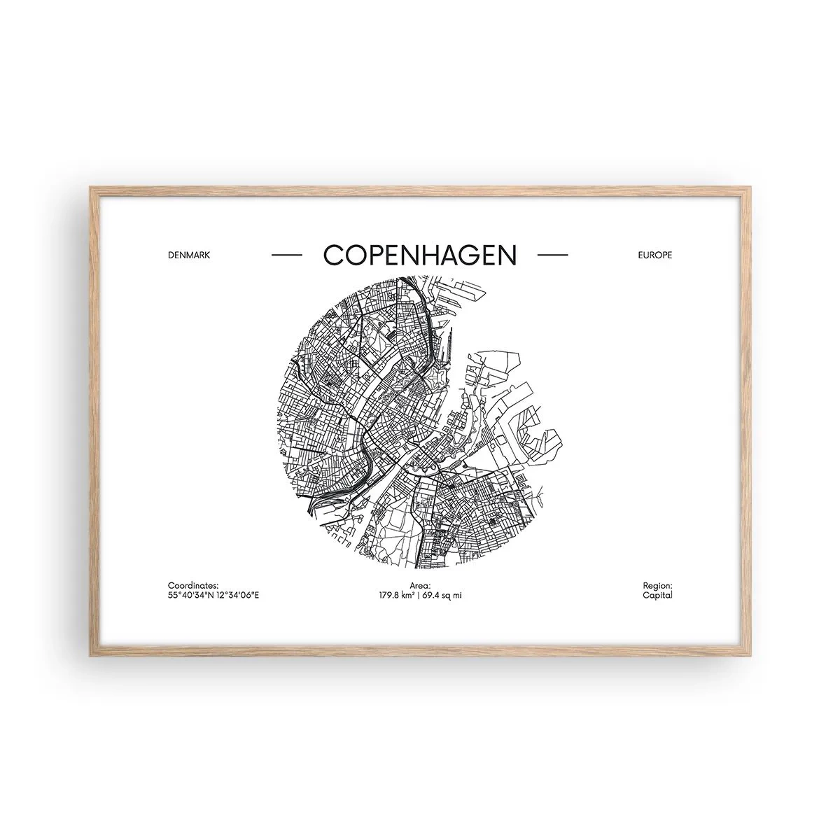 Affiche dans un chêne clair - Poster - Anatomie de Copenhague - 100x70 cm