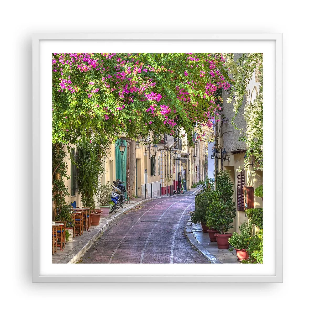 Affiche dans un cadre blanc - Poster - Allée fleurie - 60x60 cm