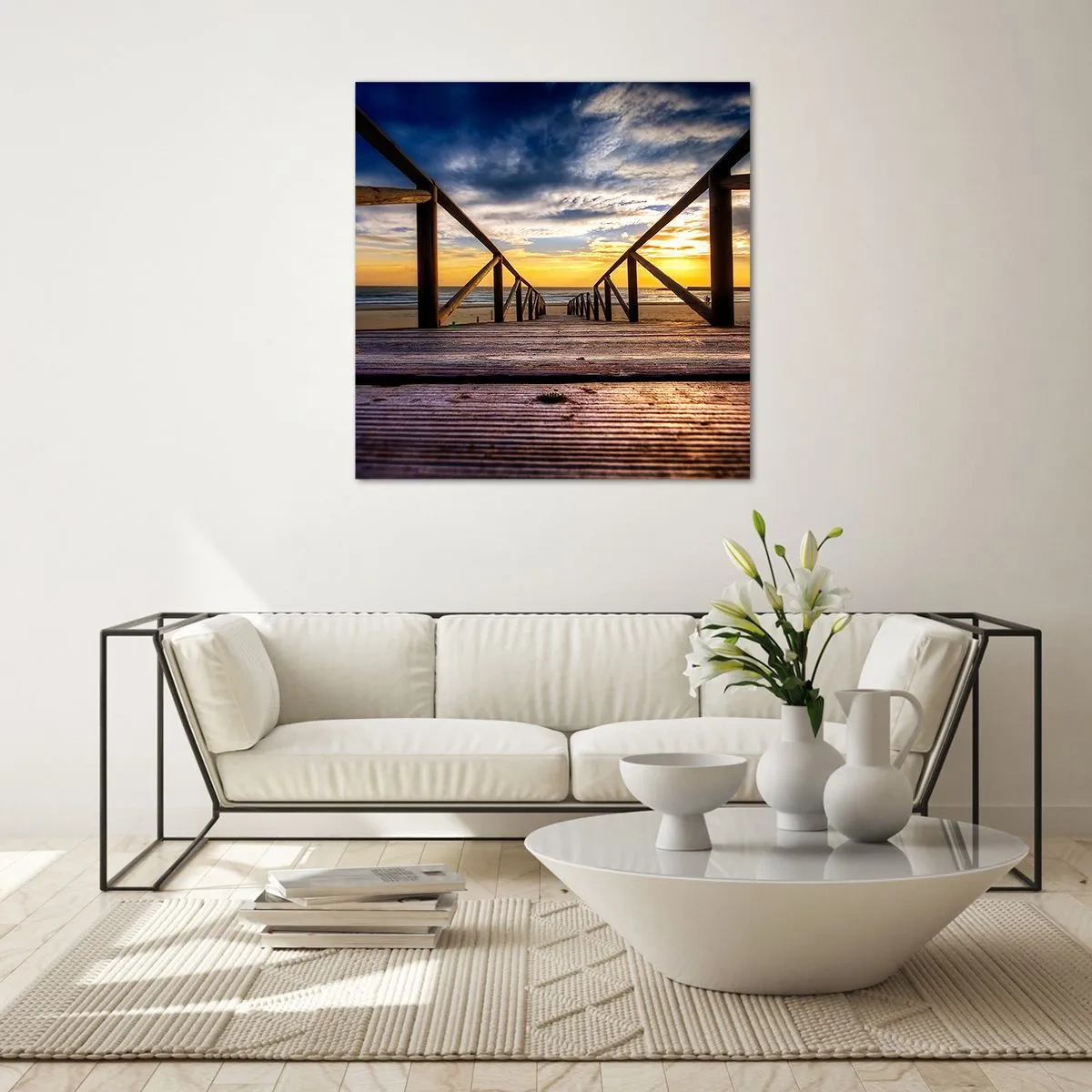 Impression sur verre - Image sur verre - Directement sur une plage calme au coucher de soleil - 50x50 cm