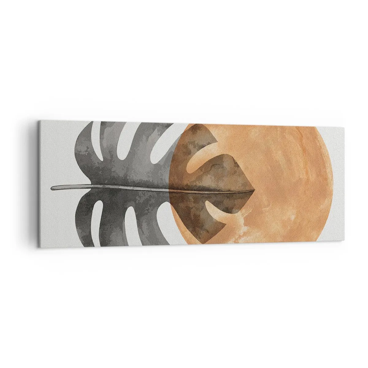 Impression sur toile - Image sur toile - Feuille de Monstera et cercle doré sur fond clair - 140x50cm - Toujours le soleil - Décoration murale moderne pour le salon et la chambre ARTTOR