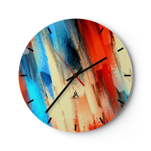 Horloge murale - Pendule murale - Coups de pinceau abstraits dans des tons chauds et froids - 30x30cm - Une cascade de couleurs - Décoration murale moderne pour le salon, la cuisine et la chambre ARTTOR