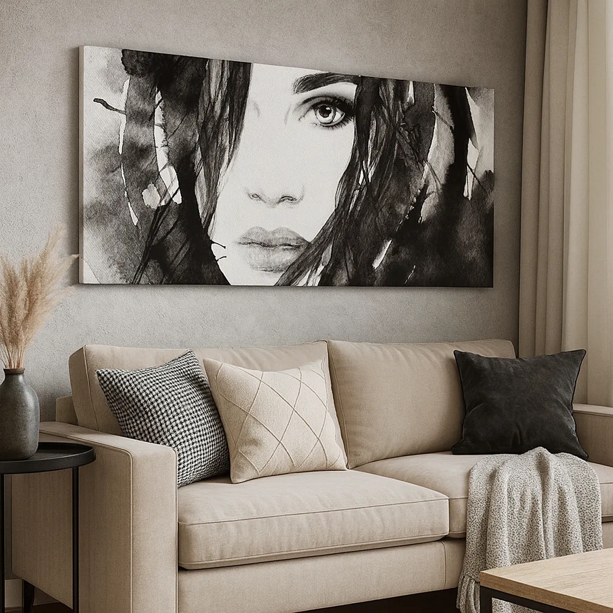 Impression sur toile - Image sur toile - Portrait d'une dame en noir et blanc - 30x30 cm