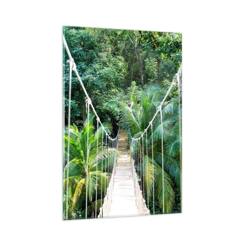 Impression sur verre - Image sur verre - Un pont suspendu dans une jungle tropicale pleine de verdure - 80x120cm - Welcome to the jungle! - Décoration murale moderne pour le salon et la chambre ARTTOR