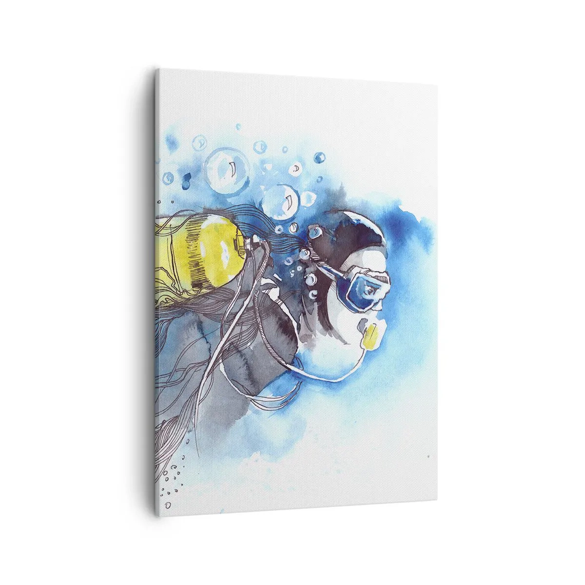 Impression sur toile - Image sur toile - Scène sous-marine avec un plongeur et des poissons exotiques - 50x70cm - Le grand bleu - Décoration murale moderne pour le salon et la chambre ARTTOR