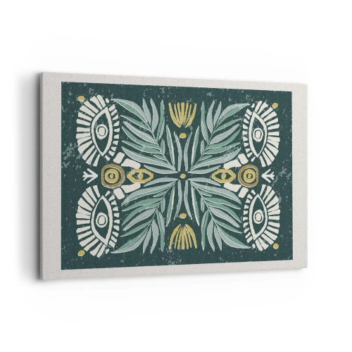 Impression sur toile - Image sur toile - Motif végétal symétrique sur fond vert - 120x80cm - Comme une découpe folklorique - Décoration murale moderne pour le salon et la chambre ARTTOR