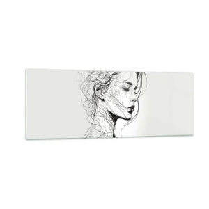 Impression sur verre - Image sur verre - Un portrait délicat d'une femme dans un style graphique minimaliste. - 140x50cm - Portrait en pensée - Décoration murale moderne pour le salon et la chambre ARTTOR
