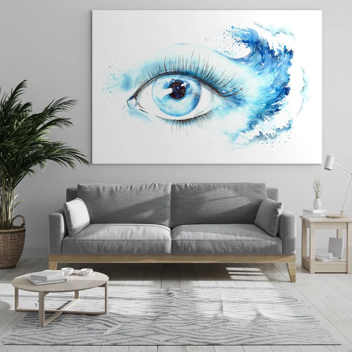 Impression sur verre - Image sur verre - Oeil bleu à l'aquarelle artistique - 70x50cm - Plongez-vous dans le bleu du regard - Décoration murale moderne pour le salon et la chambre ARTTOR