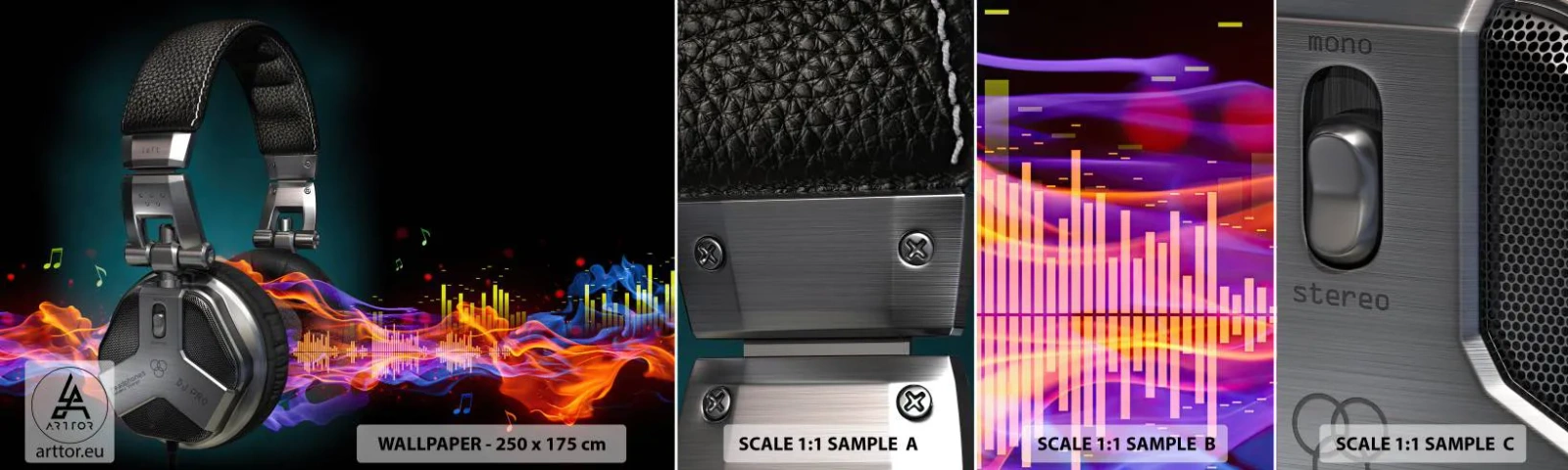 Échantillon De Papier Peint Standard Eco - Dans le feu de la musique - Abstraction, Musique, Écouteurs - 100x30 cm