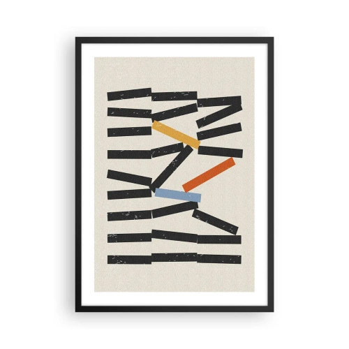 Affiche dans un cadre noir - Poster - Composition géométrique abstraite aux accents colorés - 50x70cm - Dominos – composition - Décoration murale moderne pour le salon et la chambre ARTTOR