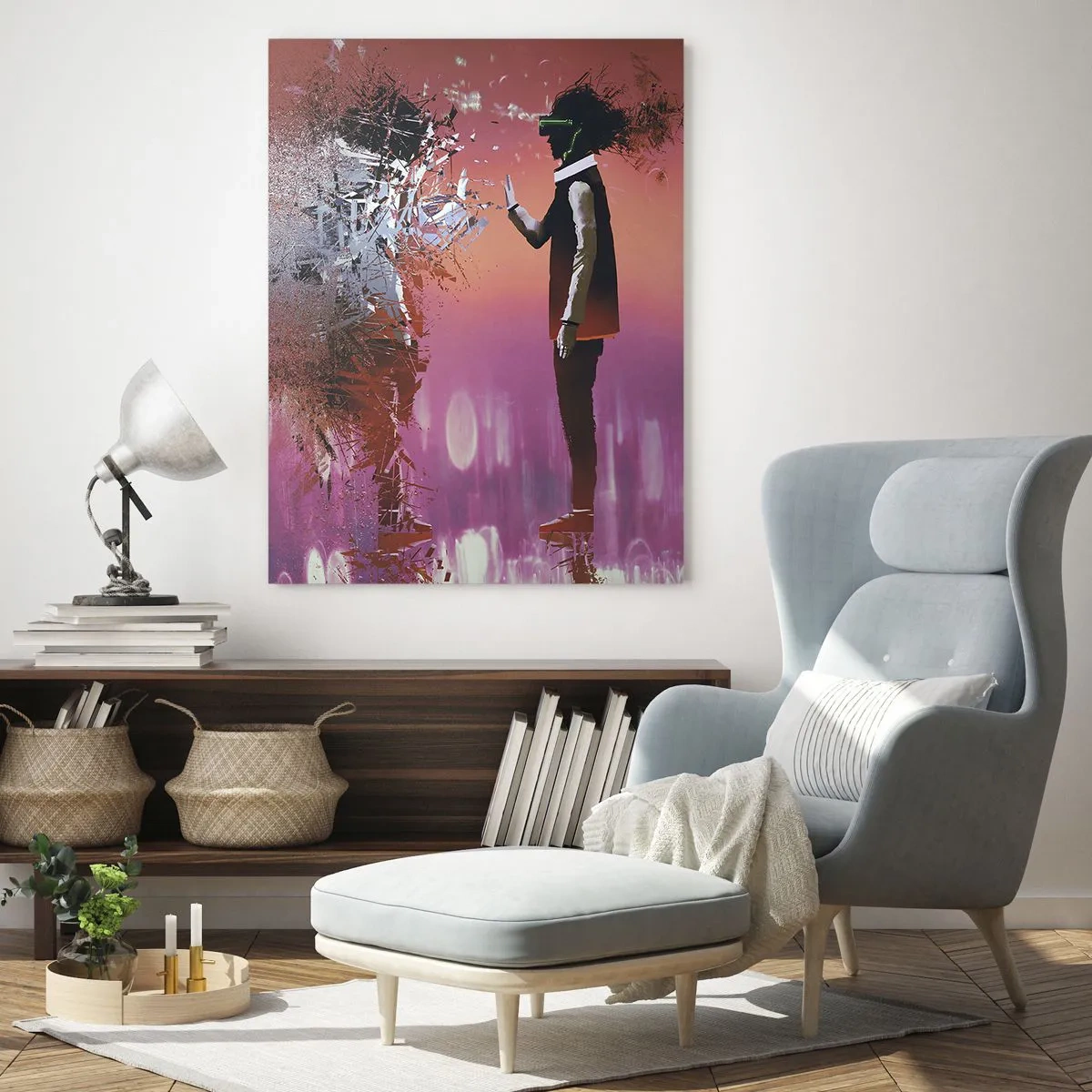 Impression sur verre - Image sur verre - Un personnage en réalité virtuelle avec une ombre diffuse - 50x70cm - Pouvez-vous regarder à l'intérieur de vous-même ? - Décoration murale moderne pour le salon et la chambre ARTTOR
