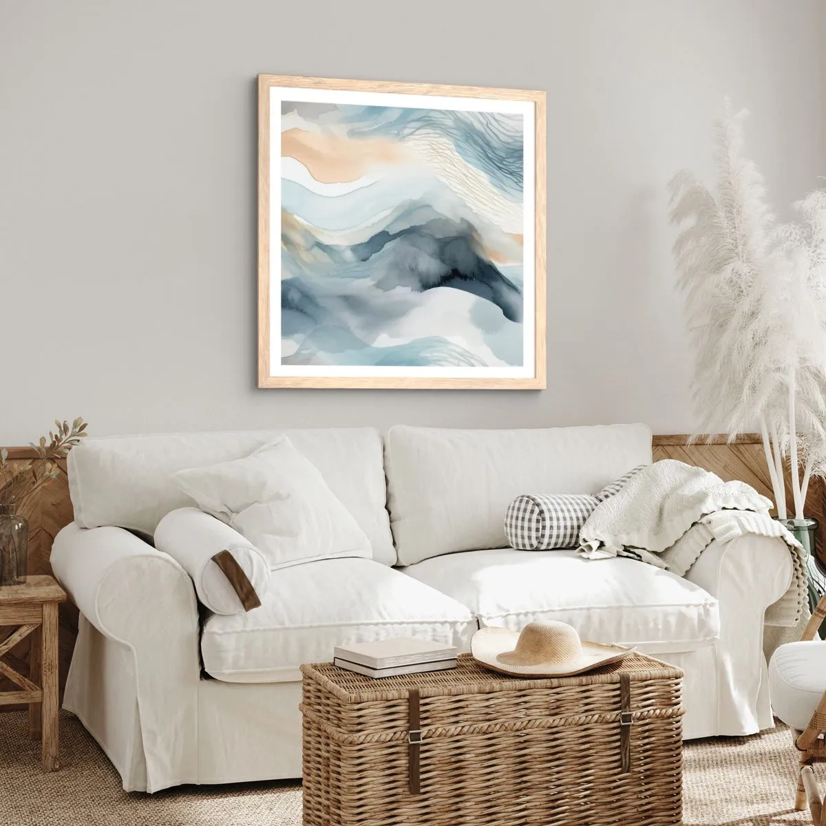 Affiche dans un chêne clair - Poster - Abstraction enneigée et brumeuse - 30x30 cm