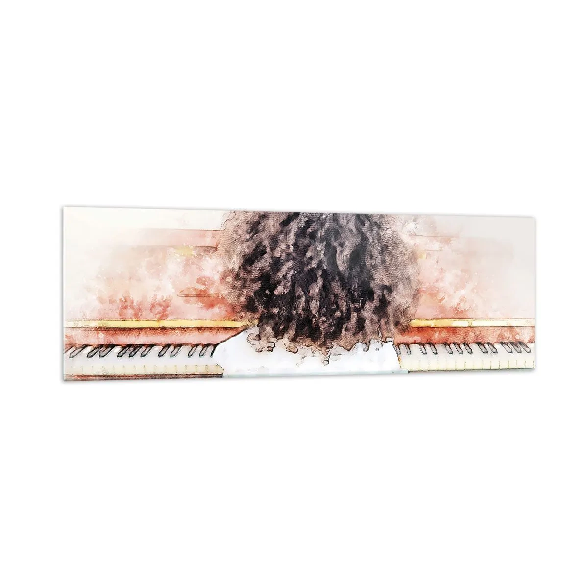 Impression sur verre - Image sur verre - Une fille aux cheveux touffus au piano - 160x50cm - Dans un nouveau monde - Décoration murale moderne pour le salon et la chambre ARTTOR