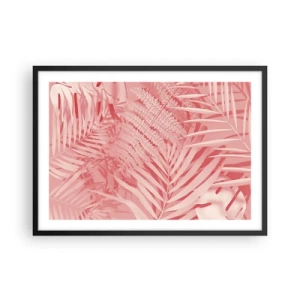 Affiche dans un cadre noir - Poster - Feuilles tropicales roses dans un style délicat et minimaliste - 70x50cm - Concept de rose - Décoration murale moderne pour le salon et la chambre ARTTOR