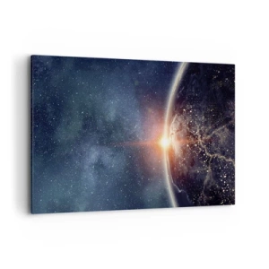 Impression sur toile - Image sur toile - La Terre vue de l'espace avec le soleil levant - 120x80cm - Dans une nouvelle perspective - Décoration murale moderne pour le salon et la chambre ARTTOR
